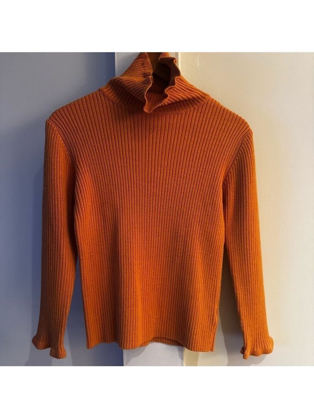 JACADI SCALLOPED TURTLE NECK RIBBED SWEATER COPPER / ORANGE YOUTH SIZE 12 YRS